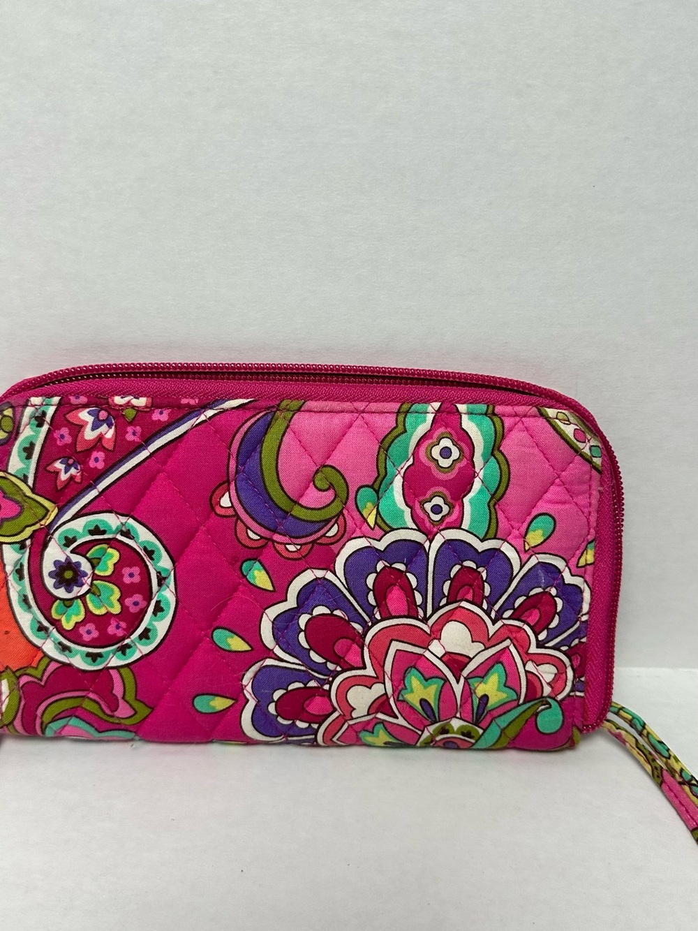 Vera Bradley Hot Pink Quilted Zip Wallet with Multicolor Paisley Floral Print